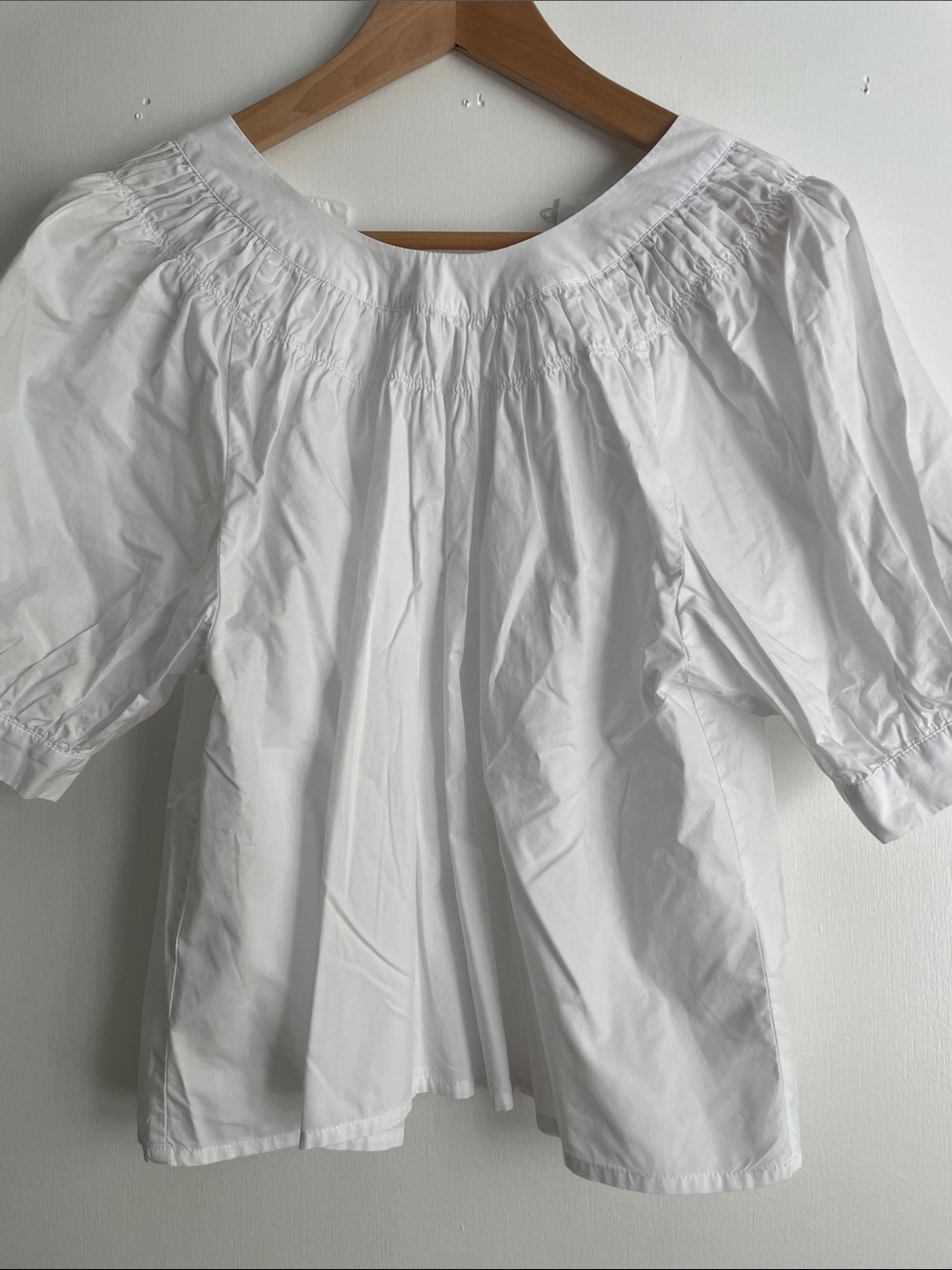 J. Crew White Smocked Neck Puff Sleeve Top